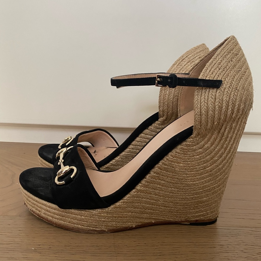 Gucci wedges. Black suede espadrilles